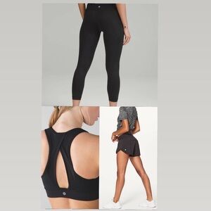 Lululemon Women’s 3-PC Black Set Speed Rise Crop Speed Up Shorts Run Sun Bra 8